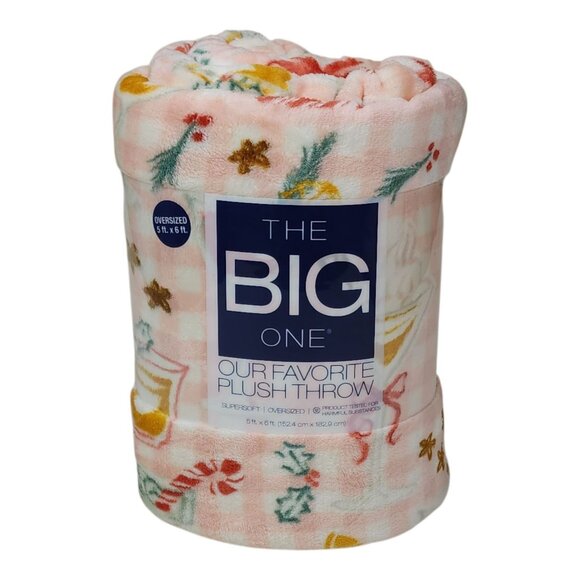 The Big One Oversized Plush Throw Blanket 5 X 6' Faux Fur Pink Holiday Cocktails - Picture 1 of 10